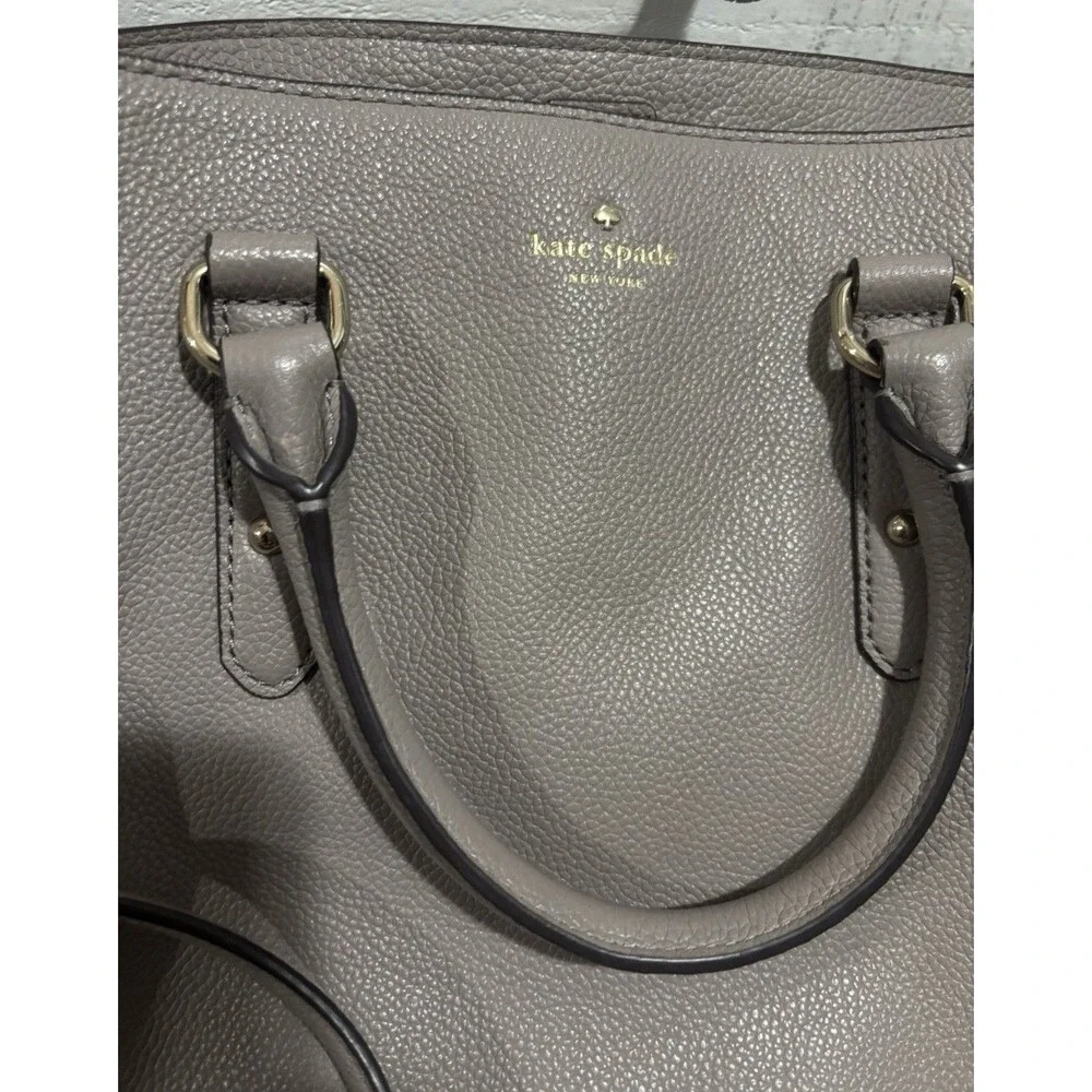 Kate Spade New York Taupe Leather Satchel Large Pebbled Crossbody Work Tote Bag